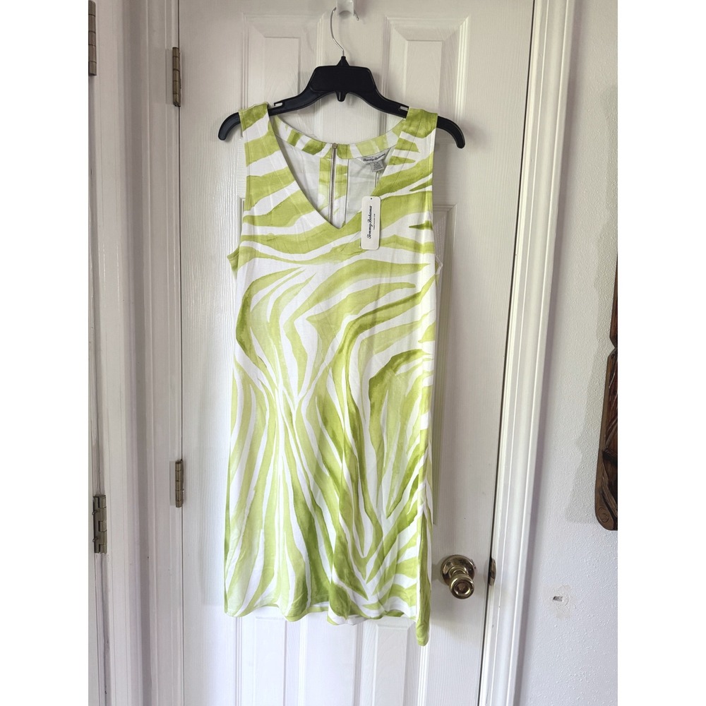Tommy Bahama Darcy Seafaring Safari Shift Dress Macaw Green White Large SW622039